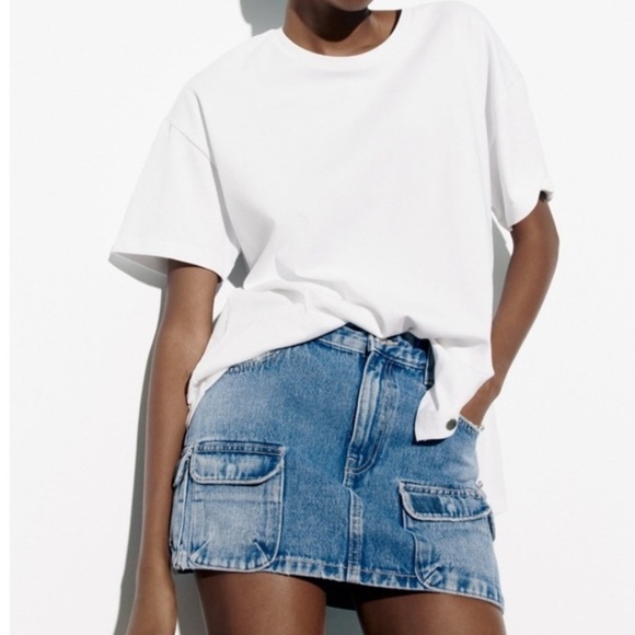 Zara Blue Denim Cargo mini skirt Size Medium - Picture 6 of 11